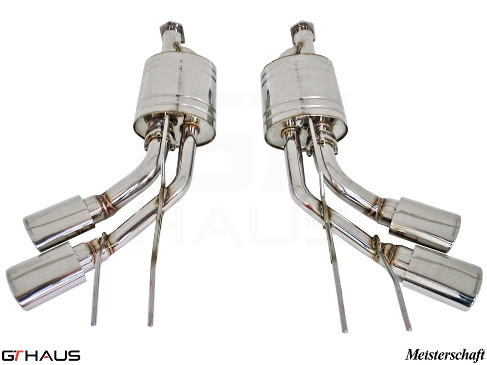 Premium performance exhaust system for Mercedes-Benz W463 G-Class G500/550, featuring polished stainless steel construction.