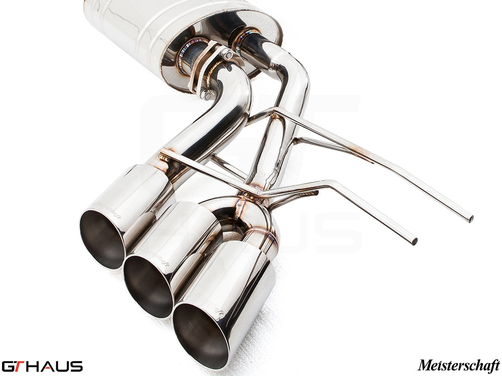 Premium exhaust system for Mercedes-Benz W463 G-Class G55 AMG featuring polished stainless steel tips and precision design.