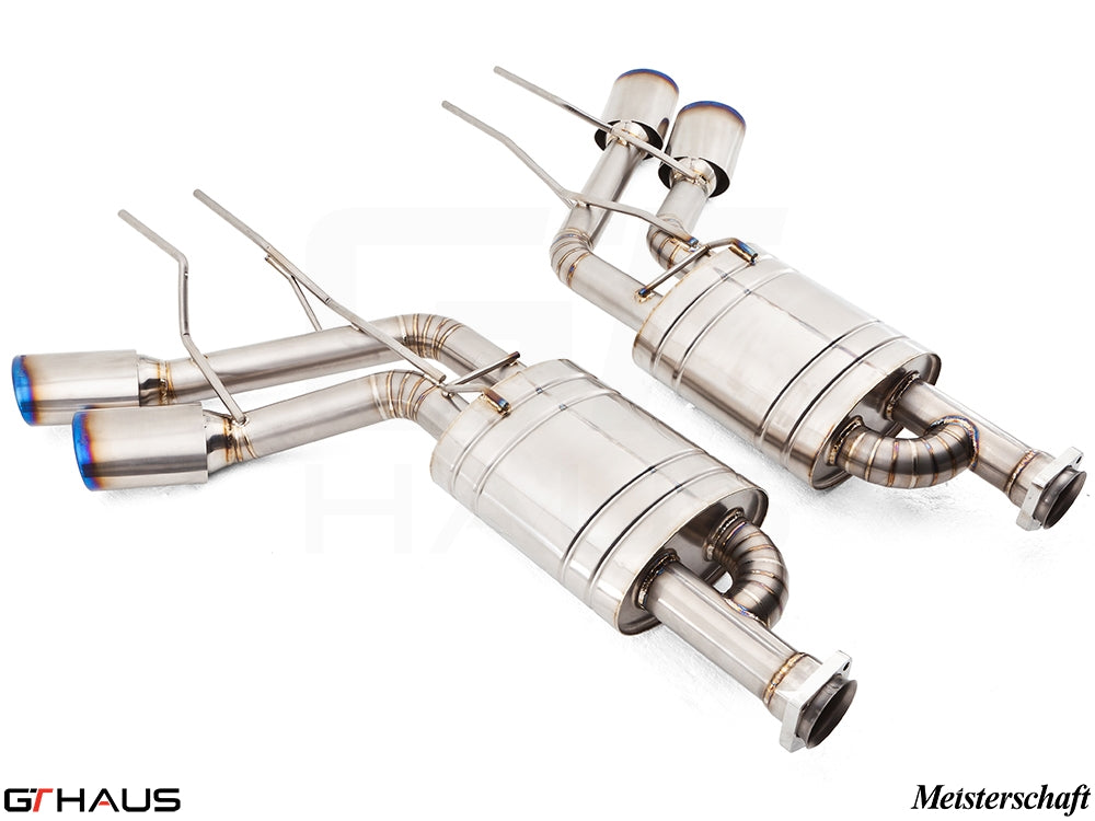 Premium stainless steel exhaust system for Mercedes-Benz W463 G-Class G63 AMG V8 Bi-turbo, featuring performance enhancements.