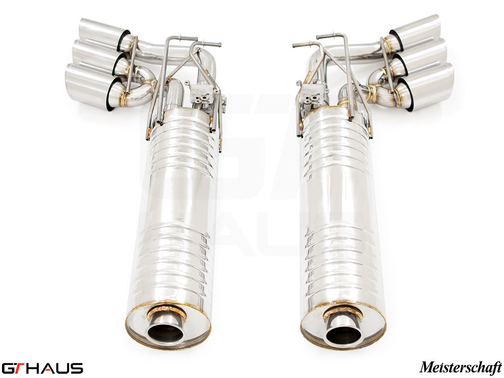 Premium exhaust system for 2019+ Mercedes-Benz W463 G-Class G500/550 featuring dual tips and polished finish.