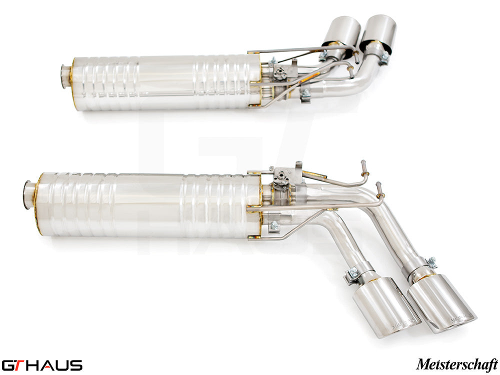 Premium exhaust system for Mercedes-Benz W463 G-Class G63 AMG, featuring stainless steel construction and dual tips.