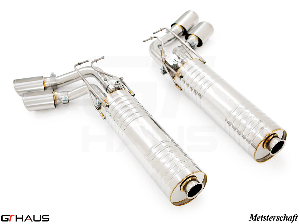 Premium exhaust system for Mercedes-Benz W463 G-Class G63 AMG, featuring dual polished tips and advanced valve control.
