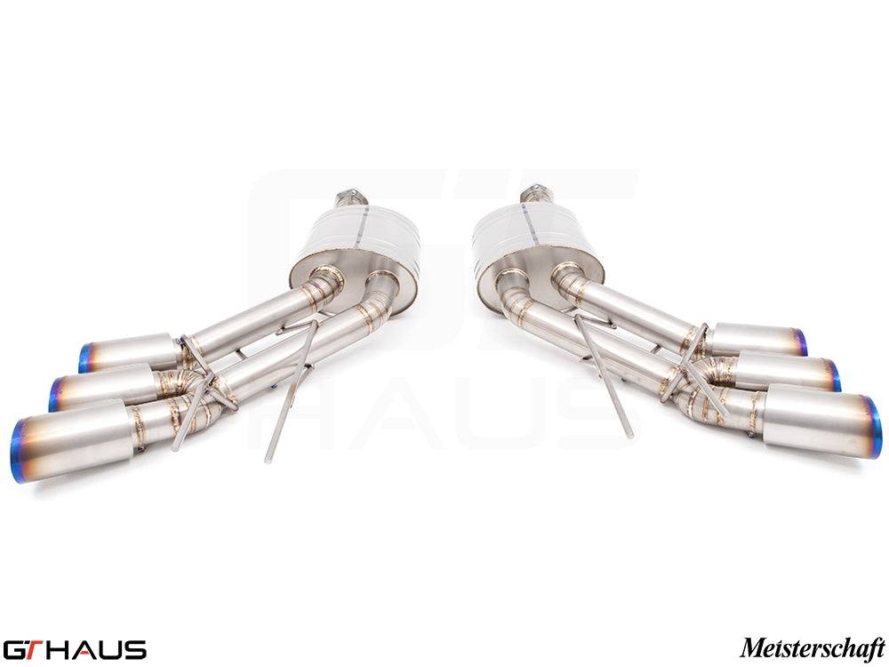 Premium exhaust system for 2019+ Mercedes-Benz G63 AMG, featuring stainless steel construction and quad tips.