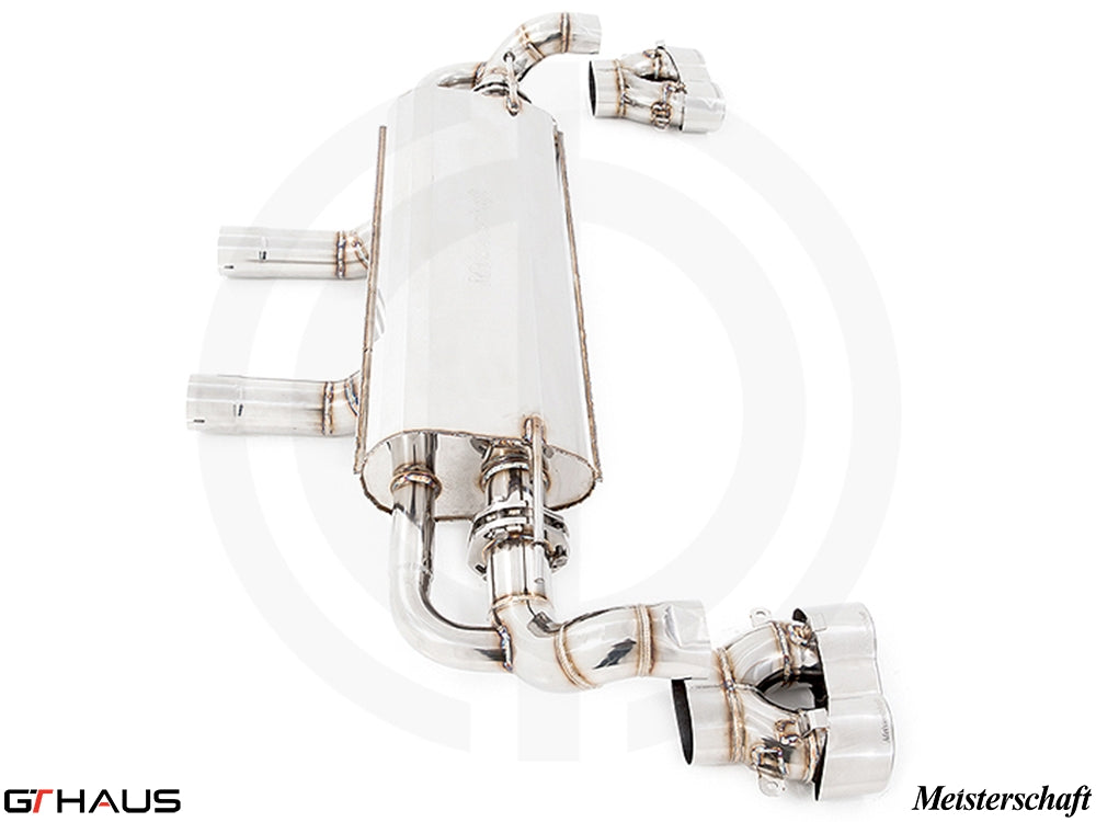 Premium performance exhaust system for 2014-2015 Mercedes-Benz GL63 AMG, featuring stainless steel construction and electronic valve control.