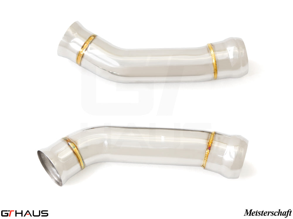 Premium stainless steel down pipes for Mercedes-Benz X290 GT Class Sedan 2019+, designed for secondary cat-delete performance.