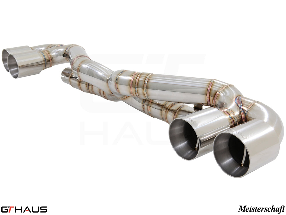 Premium performance exhaust system for Porsche 911 Turbo/Turbo S (991 chassis) featuring stainless steel construction.