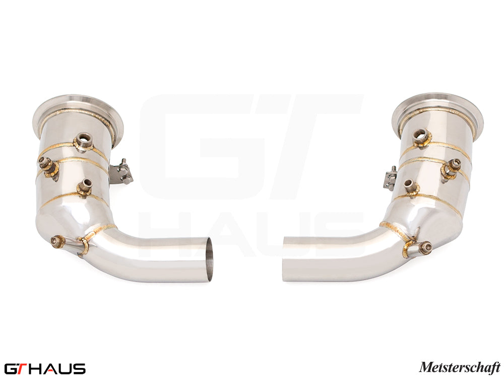 Premium down pipes for Porsche 911 (992 Chassis) 2019-2024 with OBD2 and 400 CEL sport cats for enhanced performance.