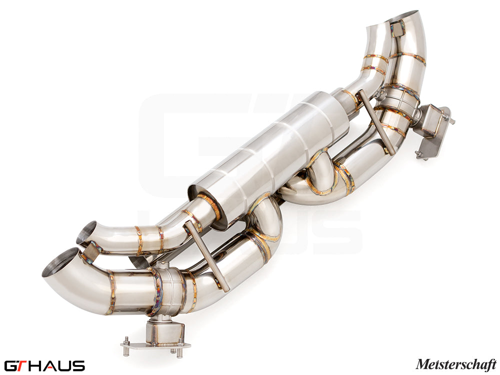 Premium exhaust system for Porsche 911 (992) Carrera models, featuring stainless steel construction and precision engineering.