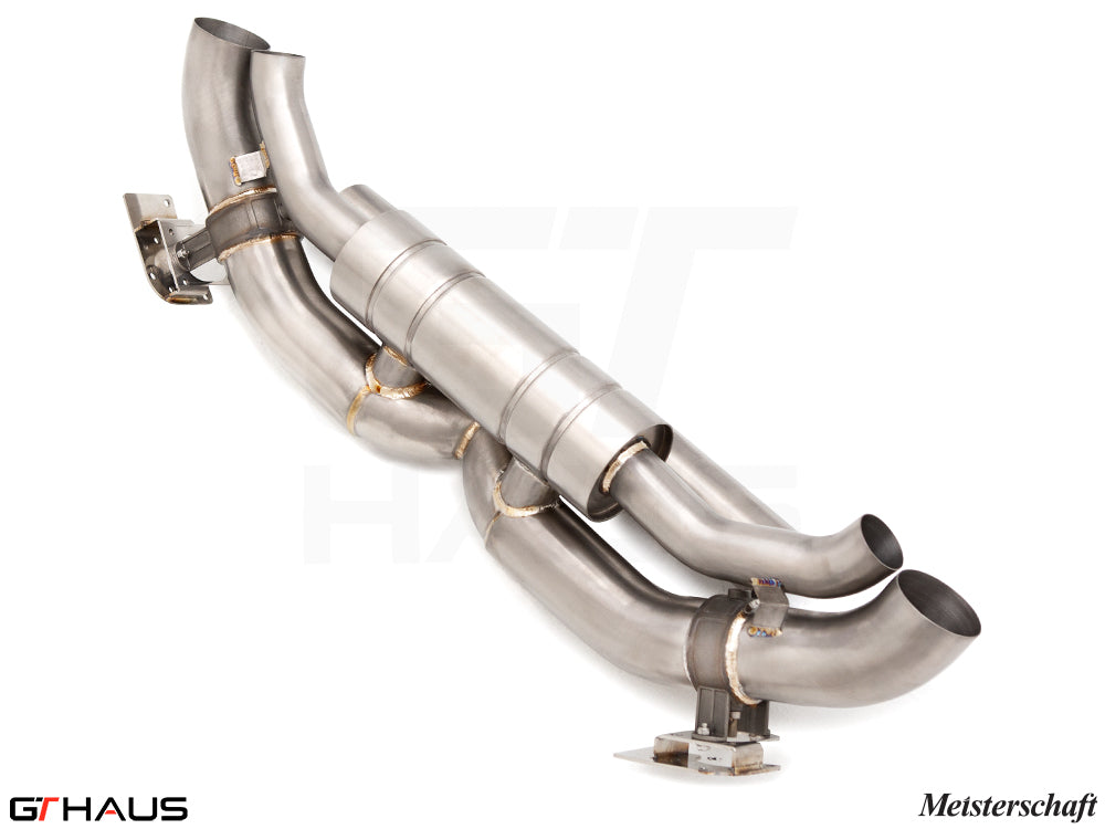 Premium Meisterschaft exhaust system for Porsche 911 (992) Carrera models, featuring high-quality stainless steel construction.