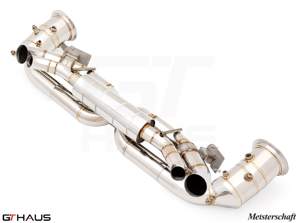 Premium exhaust system for Porsche 911 (992 Chassis) Dakar, featuring stainless steel construction and valve control.