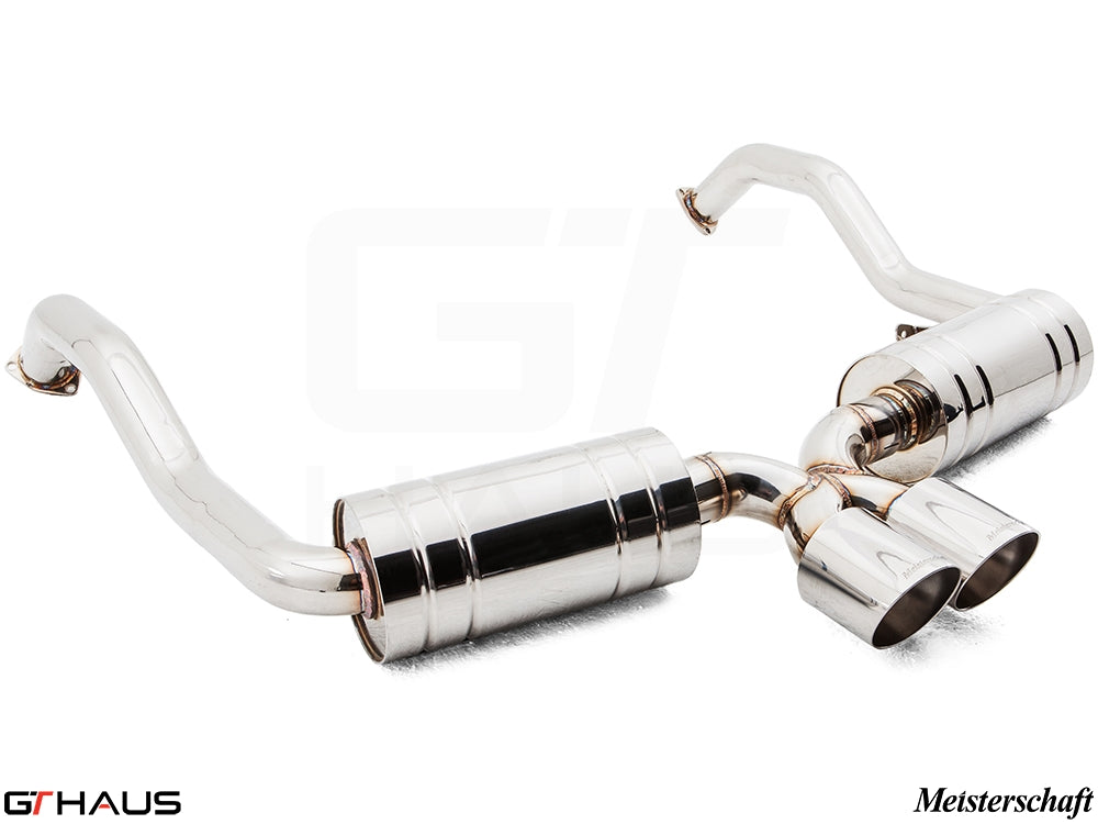 Premium exhaust system for Porsche 987.2 Boxster/S/RS (2009-2012) featuring polished stainless steel and dual tips.