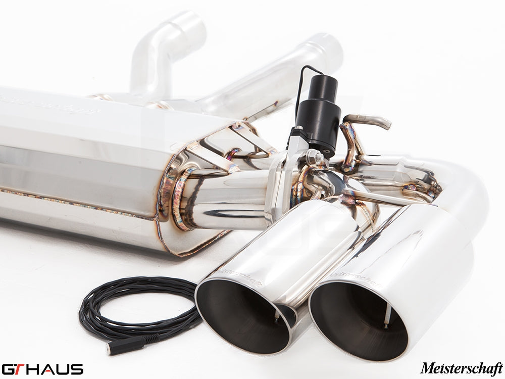 Premium exhaust system for Porsche Cayenne (2nd Gen) S/GTS/Turbo/Turbo S, featuring electronic valve control and stainless steel design.