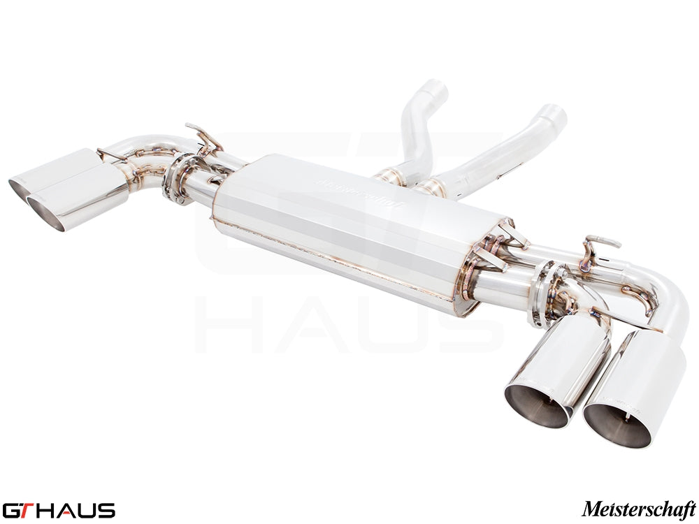 Premium performance exhaust system for Porsche Cayenne V8 (2011+) featuring polished stainless steel construction and dual tips.