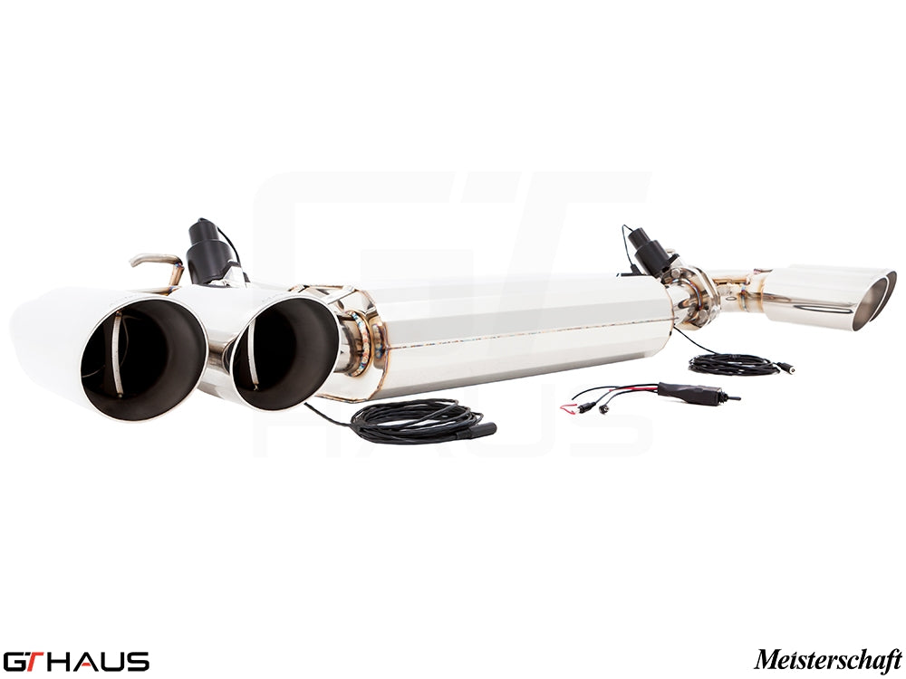 Premium exhaust system for Porsche Cayenne TDI V6 Turbo Diesel, featuring dual tips and electronic valve control.