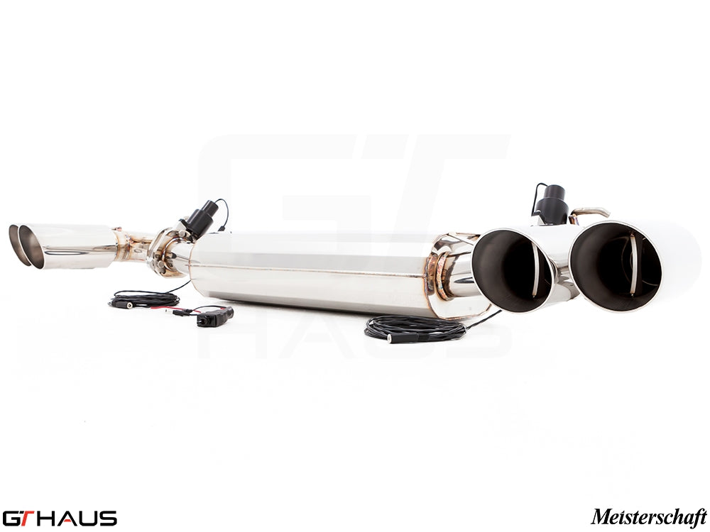 Premium exhaust system for Porsche Cayenne TDI featuring dual tips and electronic valve control for enhanced performance.