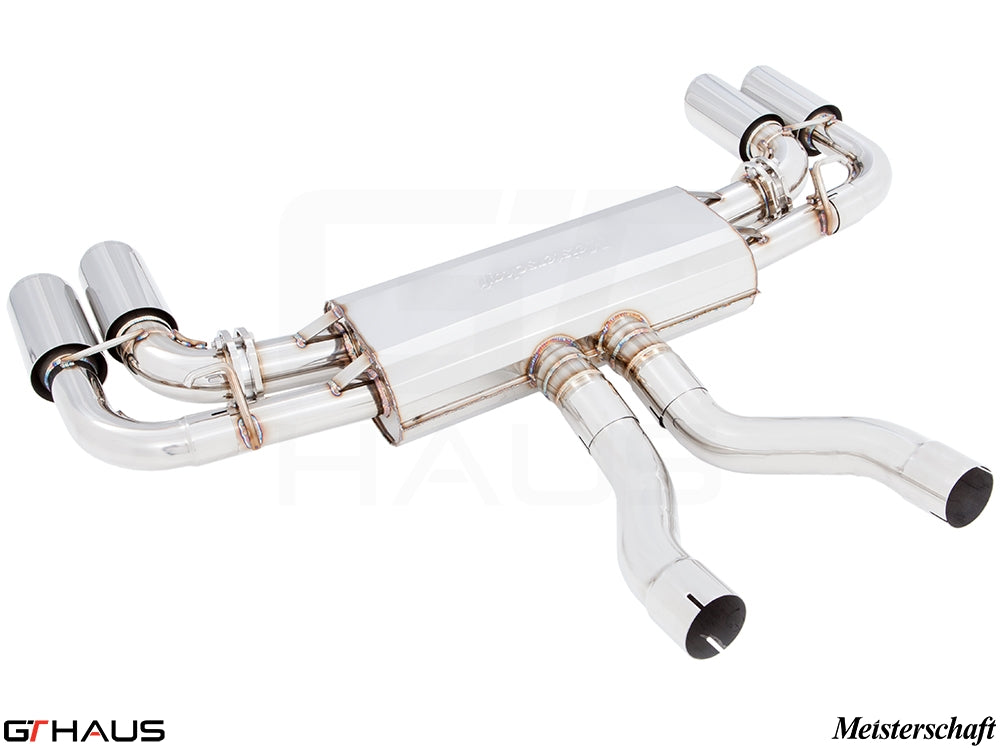 Premium Meisterschaft exhaust system for 2011+ Porsche Cayenne V6 3.6L, featuring polished stainless steel construction.