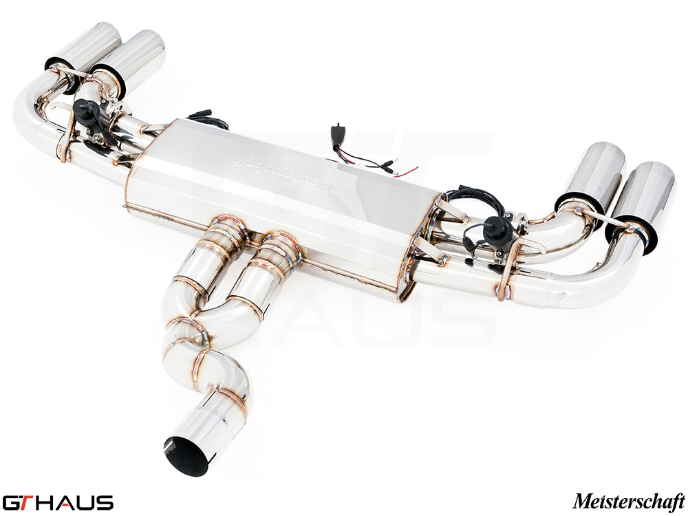 Premium performance exhaust system for 2015+ Porsche Cayenne TDI, featuring stainless steel construction and electronic valve control.