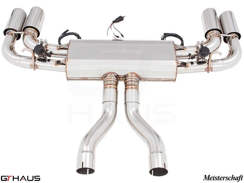 Premium Meisterschaft exhaust system for 2015+ Porsche Cayenne V6 3.6L, featuring stainless steel construction and dual tips.