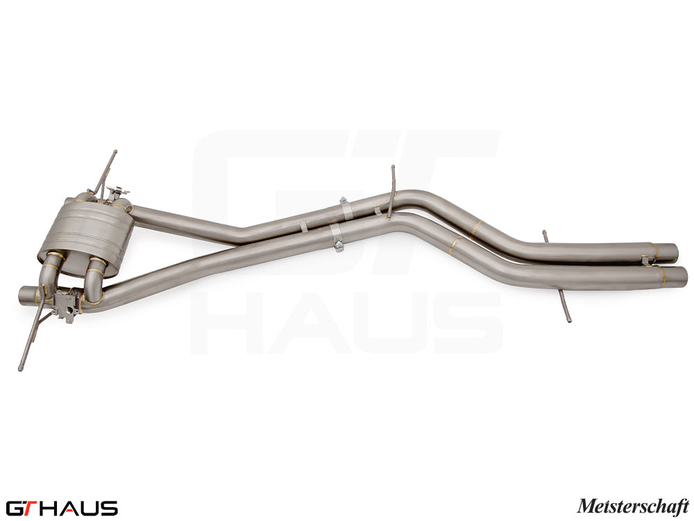 Premium performance exhaust system for 2022-2023 Porsche Cayenne Turbo GT, featuring stainless steel construction and valve control.