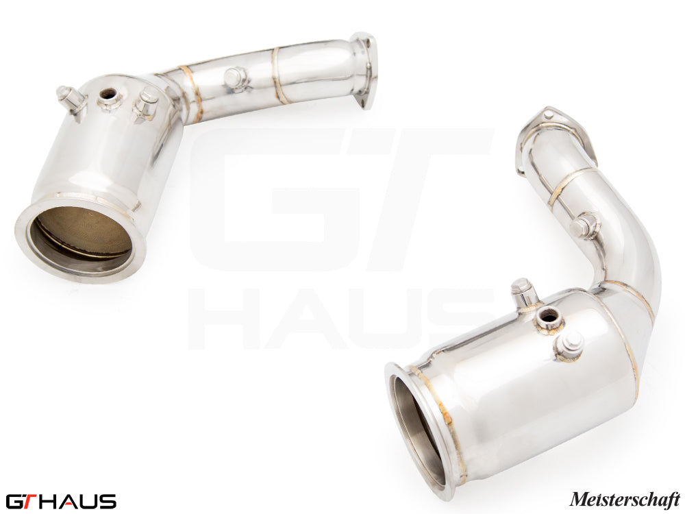 Premium down pipes for 2024+ Porsche Cayenne SUV/Coupe, featuring OBD2 and 400 CEL sport cats for enhanced performance.