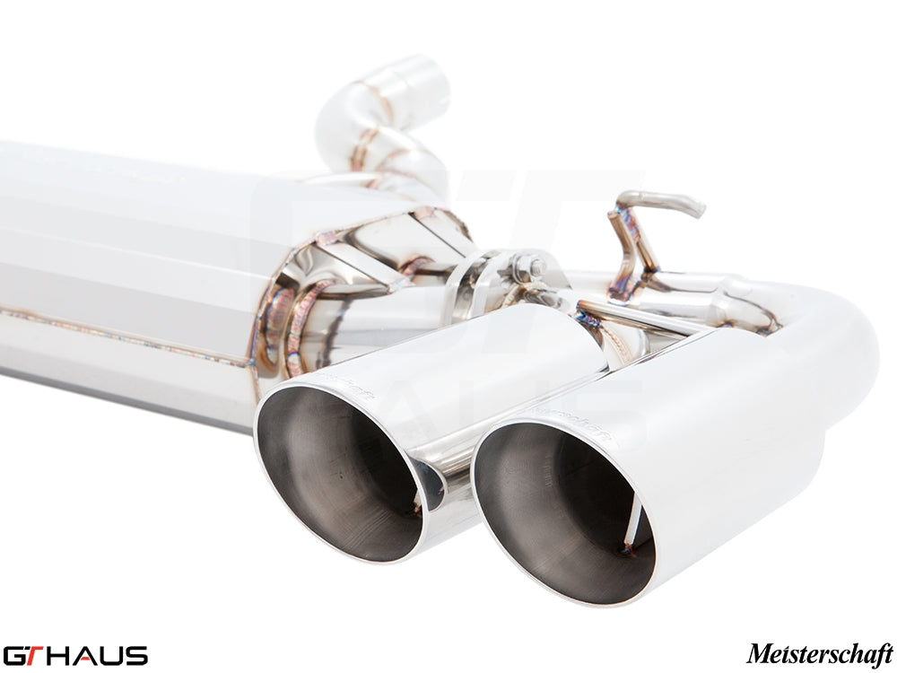Premium exhaust system for 2024+ Porsche Cayenne SUV/Coupe V6 Turbo, featuring polished dual tips and stainless steel construction.