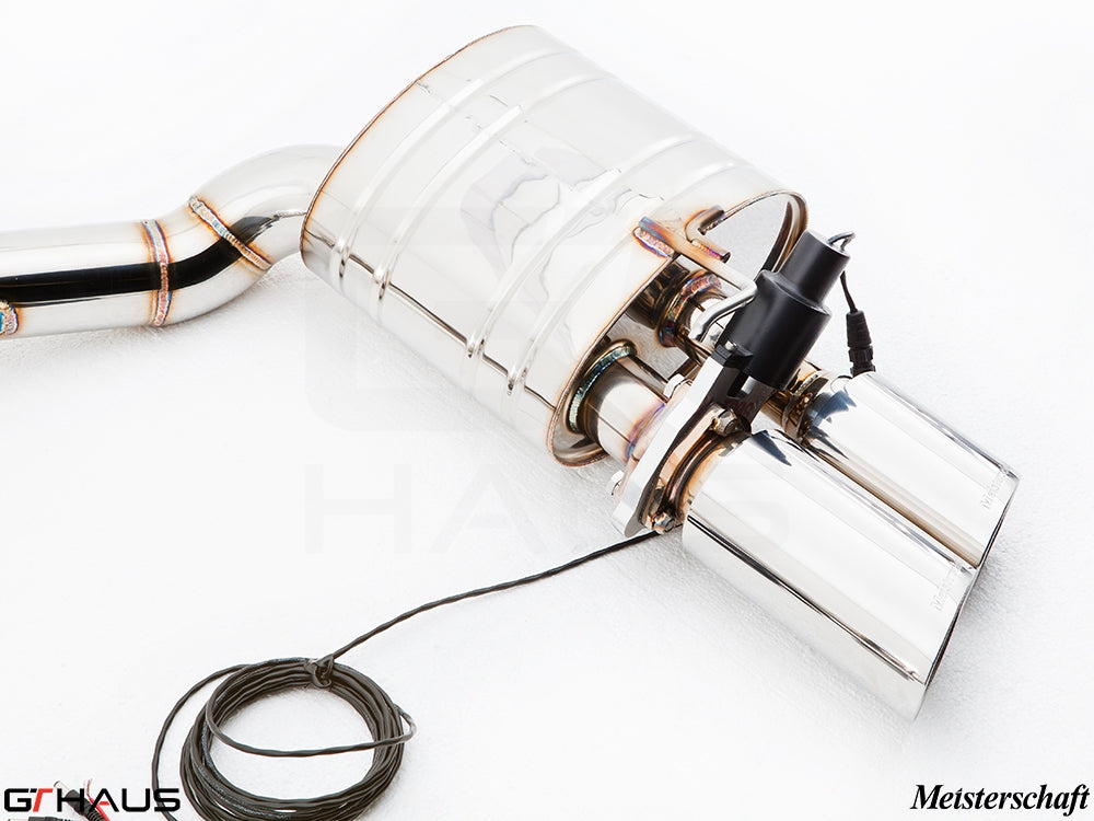 Premium exhaust system for Porsche Panamera 970 V6 3.6L, featuring polished stainless steel and electronic valve control.