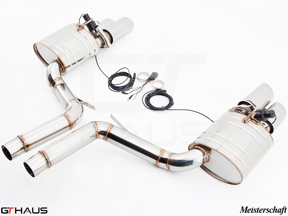 Premium Meisterschaft exhaust system for Porsche Panamera Sedan 970 V6 3.6L, featuring stainless steel construction and electronic valve control.