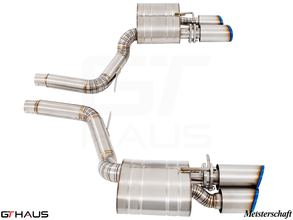 Premium Meisterschaft exhaust system for Porsche Panamera Sedan 970 V6 3.6L, featuring stainless steel construction and dual tips.