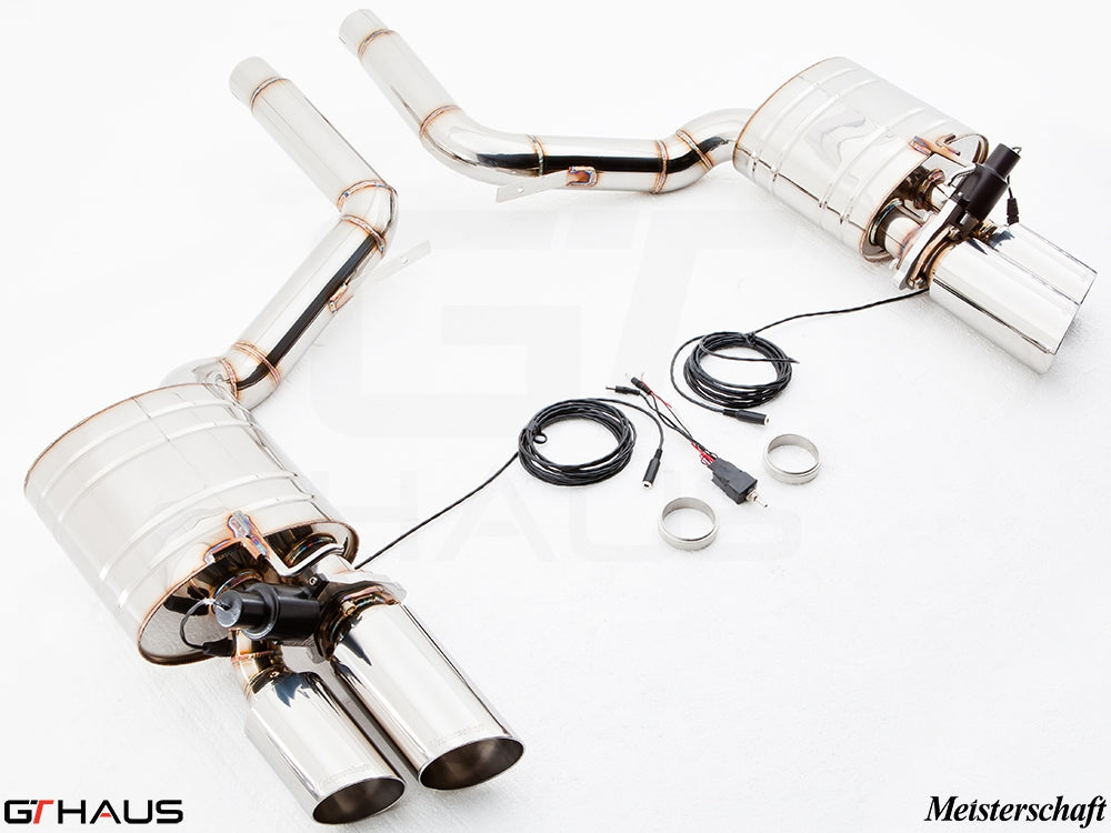 Premium exhaust system for Porsche Panamera 970 V8 Executive model, featuring dual tips and electronic valve control.