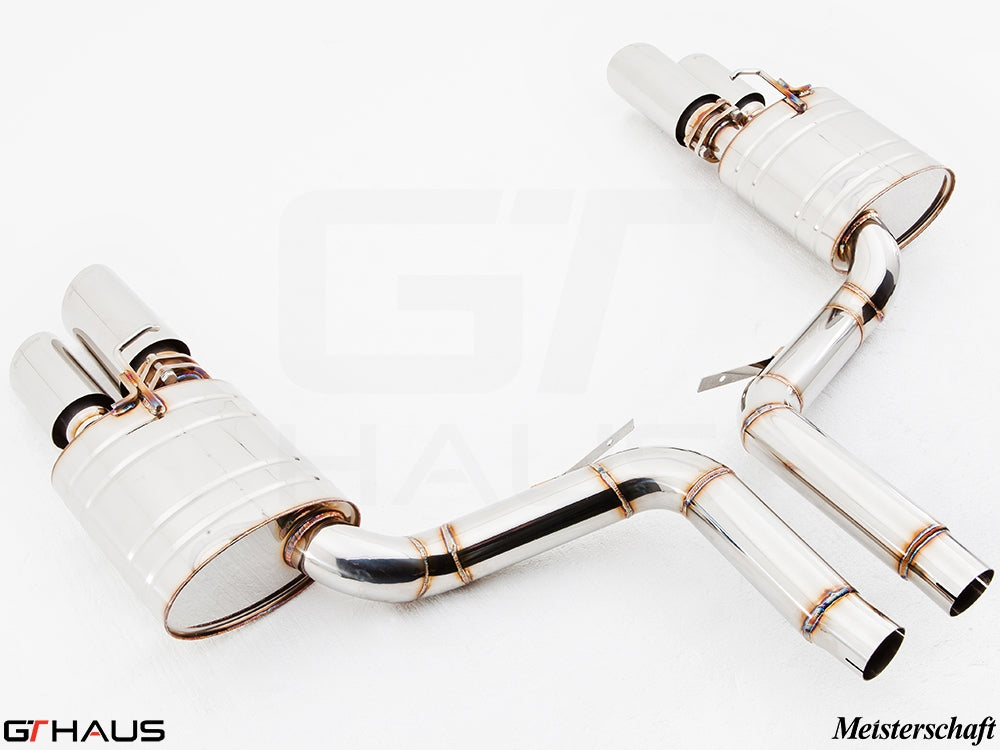 Premium performance exhaust system for Porsche Panamera 970 V8 Executive Model, featuring stainless steel construction and dual tips.