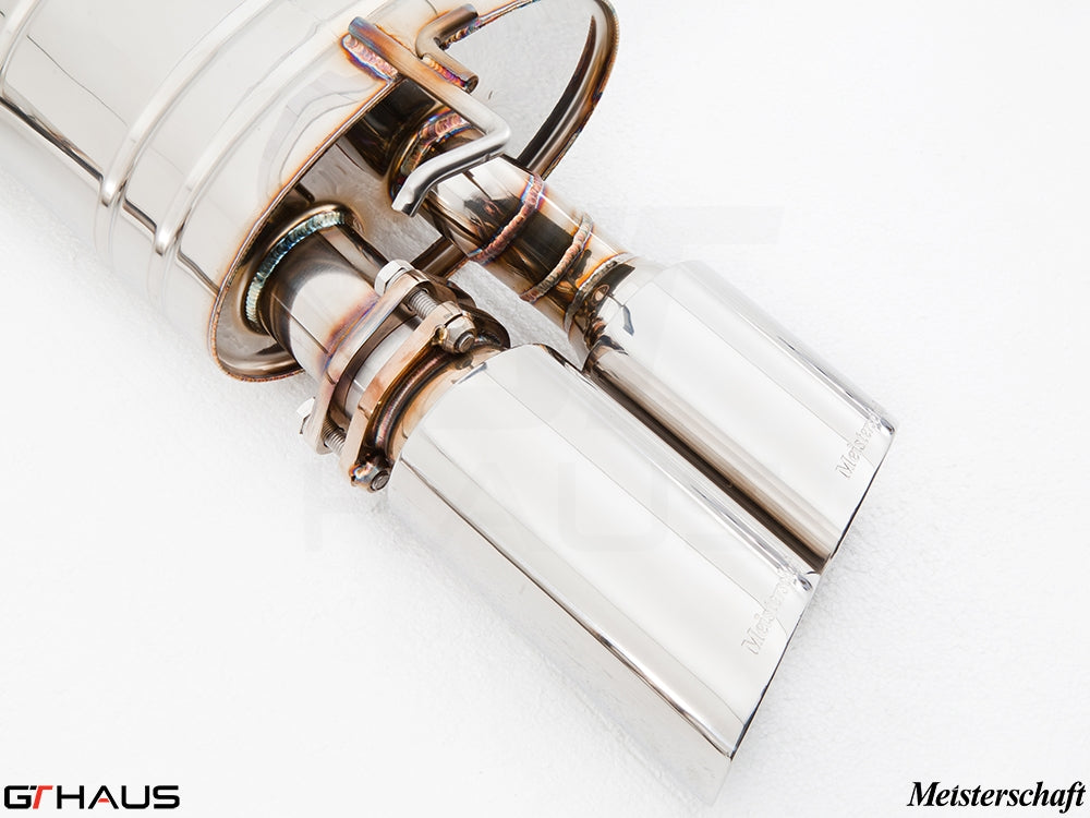 Premium Meisterschaft exhaust system for Porsche Panamera 970 V8 Executive model, featuring polished stainless steel tips.