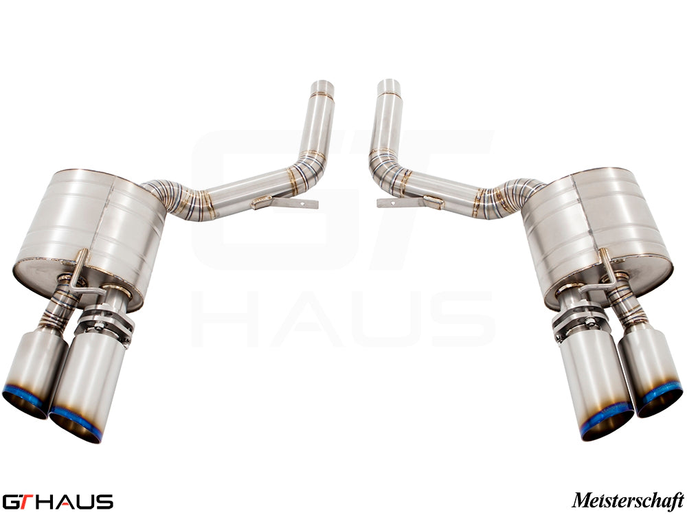 Premium performance exhaust system for Porsche Panamera 970 V8 models, featuring stainless steel construction and dual tips.