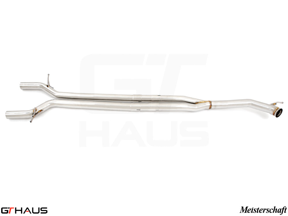 Porsche Panamera 971 V8 cat-back LSR bolt-on pipes for 4.0T models, featuring polished stainless steel construction.