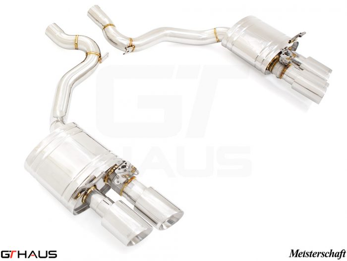 Premium exhaust system for Porsche Panamera 971 V8 (4.0T) models, featuring polished stainless steel and electronic valve control.