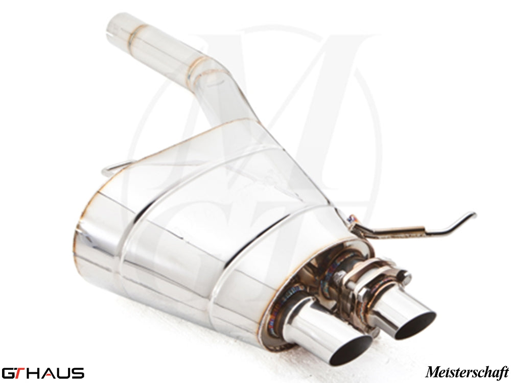 Premium exhaust system for Rolls Royce Dawn V12 Bi-turbo Coupe, featuring polished stainless steel and dual tips.