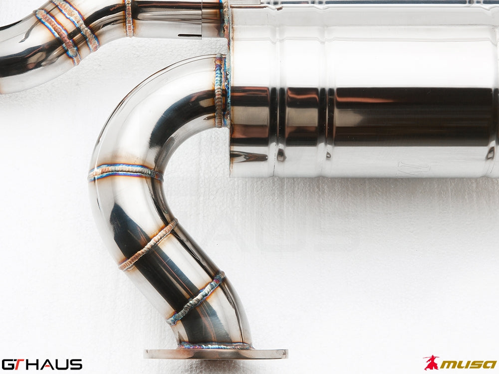 Premium stainless steel exhaust system for Infiniti G37, G37S Coupe, Cabrio, and Q60 Coupe, showcasing precision welding.