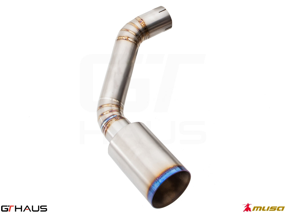 Titanium exhaust tip and arm for Infiniti Q50 Sedan 3.0 V6 Turbo RS400, designed for enhanced performance and sound.