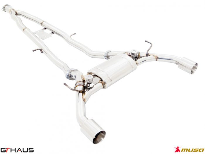 Premium performance exhaust system for Infiniti Q50 Sedan 3.7 Litre V6 VVEL, featuring stainless steel construction and enhanced sound.