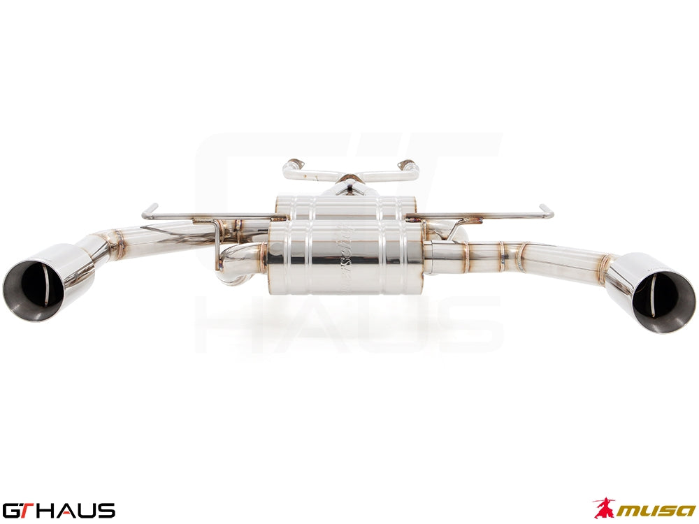 Premium performance exhaust system for Infiniti Q60 Coupe 3.0 V6 Turbo, featuring stainless steel construction and dual tips.