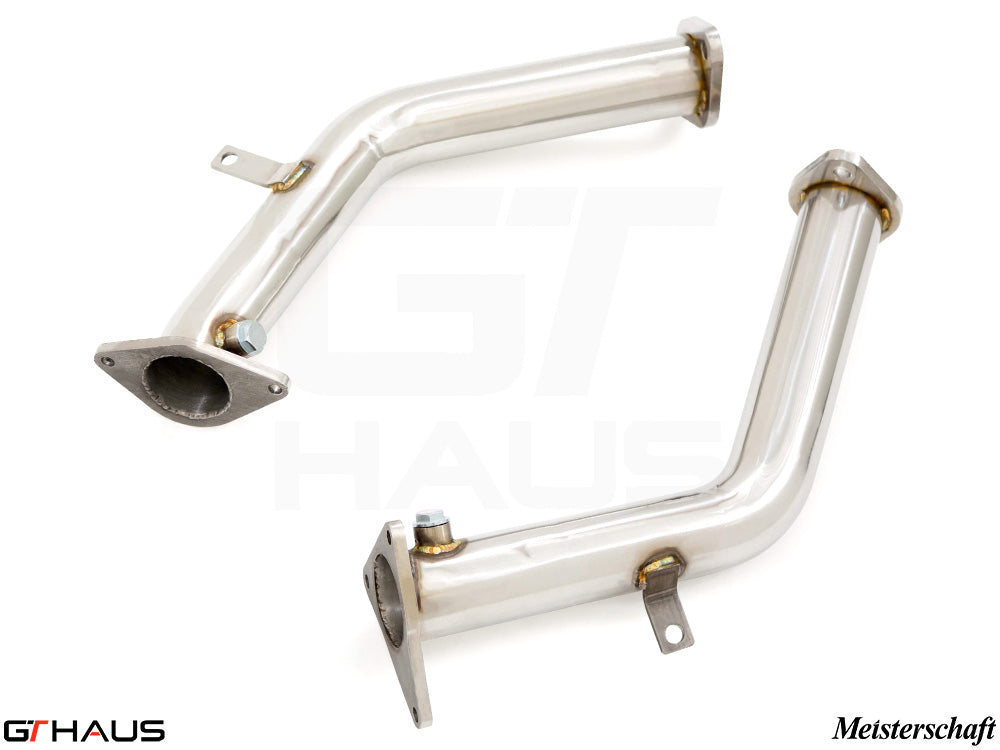 Premium stainless steel turbo back secondary down pipe for 2017+ Infiniti Q60 Coupe, designed for enhanced performance.