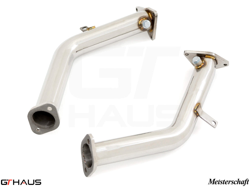 Premium turbo back secondary down pipe for 2017+ Infiniti Q60 Coupe, featuring stainless steel construction and no catalytic converter.