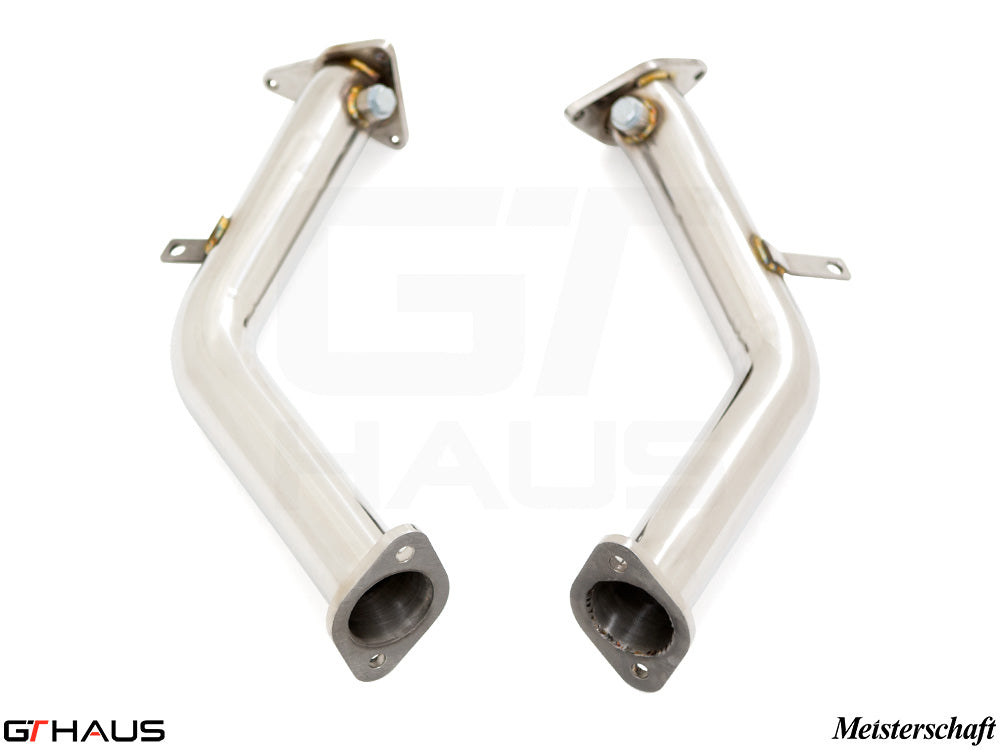 Infiniti Q60 Coupe 2017+ turbo back secondary down pipe, stainless steel construction, designed for enhanced exhaust flow.