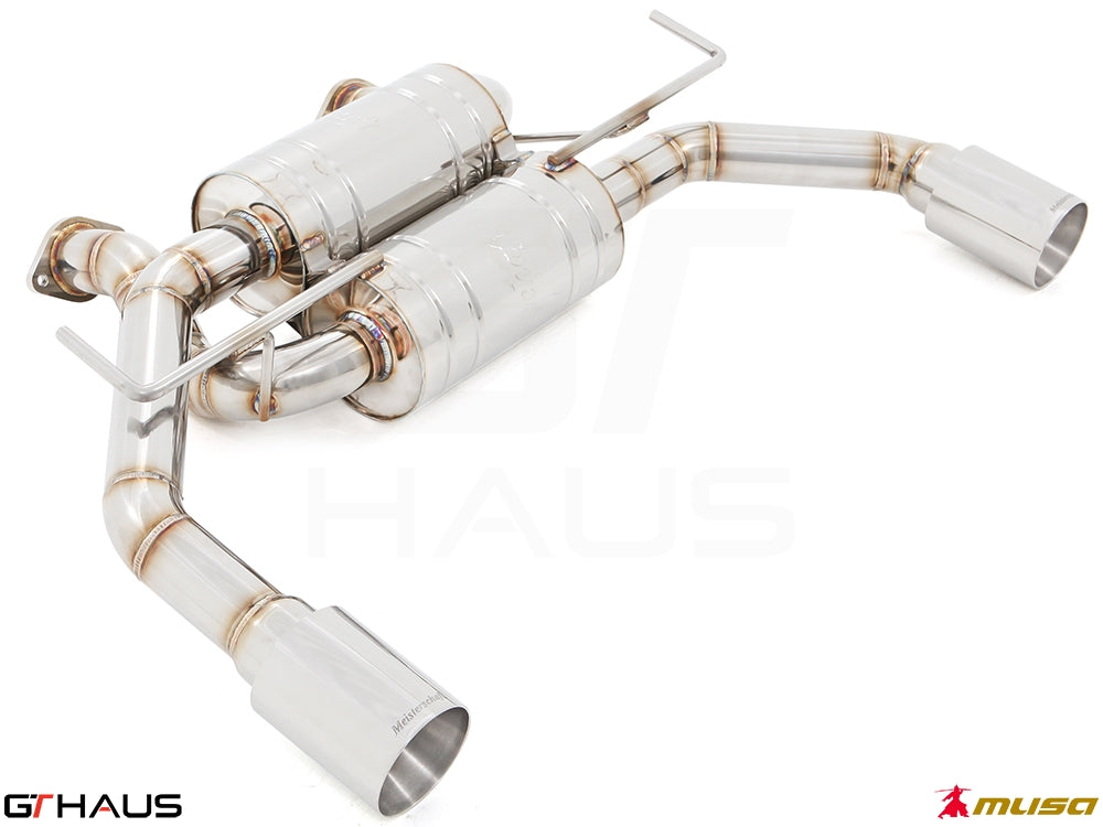 Premium stainless steel exhaust system for Infiniti Q60 Coupe RS400, featuring dual tips and enhanced performance design.