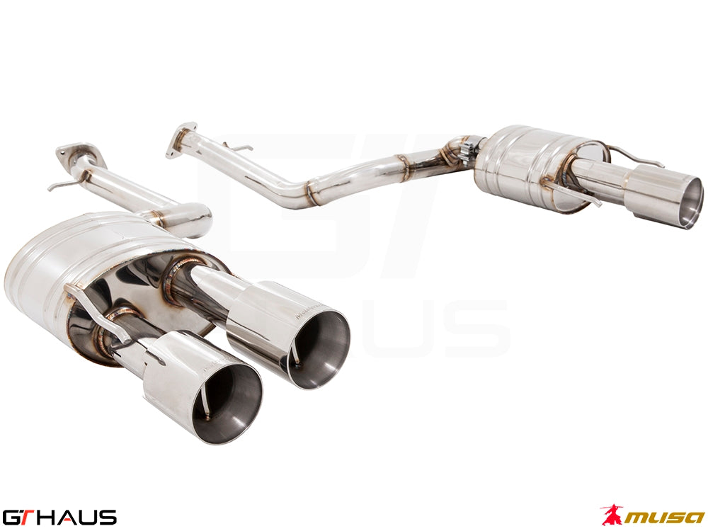 Premium performance exhaust system for Lexus GS-F (V8) 2012+, featuring stainless steel construction and dual tips.