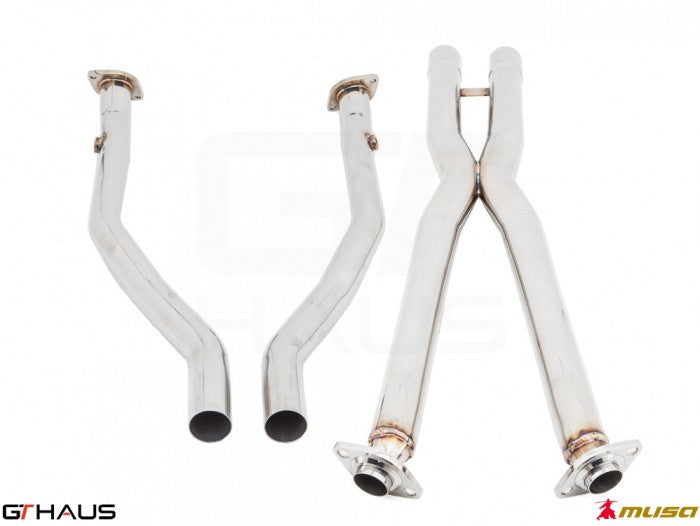Cat-back LSR pipe for 2012+ Lexus GS 350 F-Sport RWD, featuring front and mid sections in polished stainless steel.