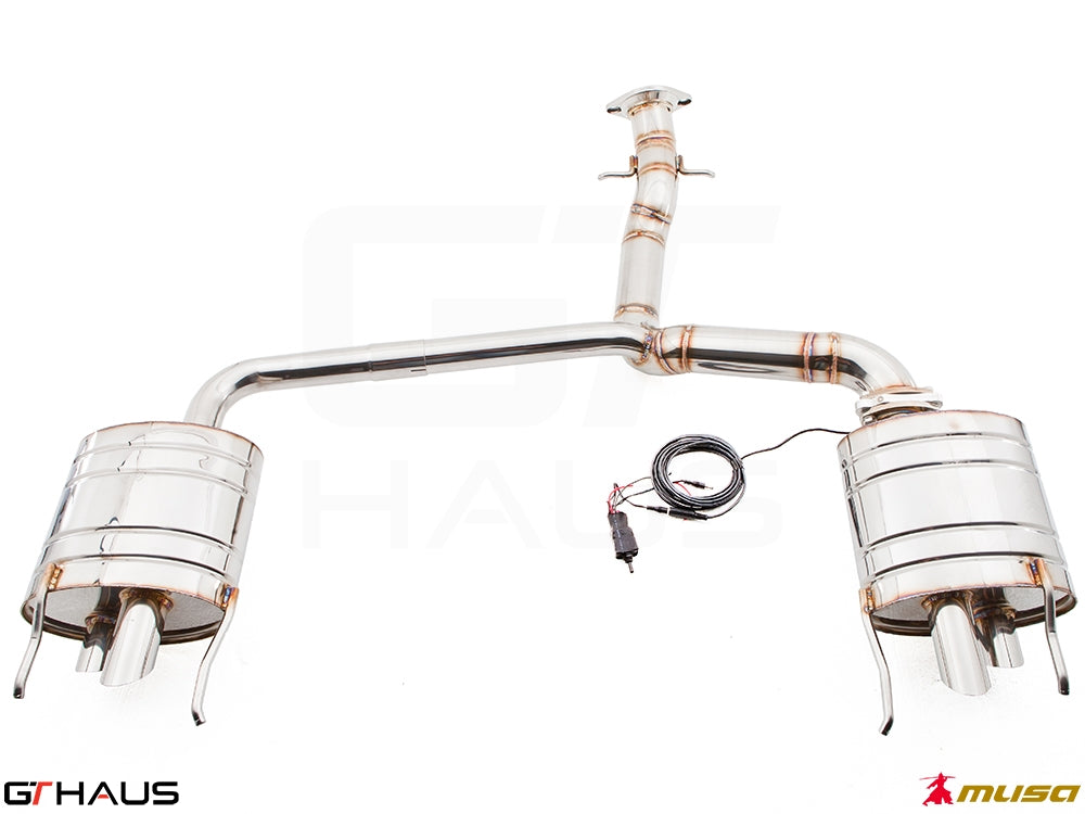 Premium performance exhaust system for Lexus IS-F V8 Sedan, featuring stainless steel construction and electronic valve control.