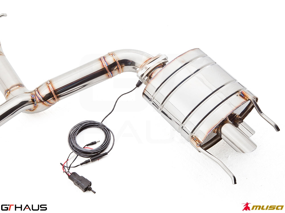 Premium exhaust system for Lexus IS-F V8 Sedan, featuring stainless steel construction and electronic valve control.