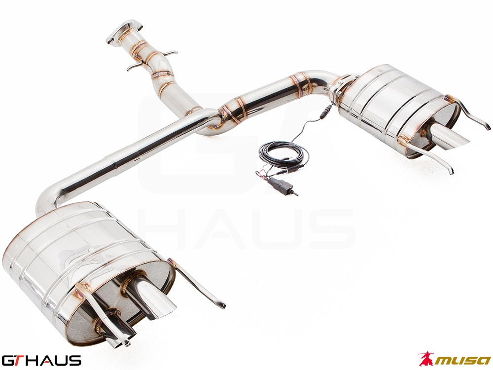 Premium performance exhaust system for Lexus IS-F V8 Sedan, featuring polished stainless steel construction and electronic valve control.