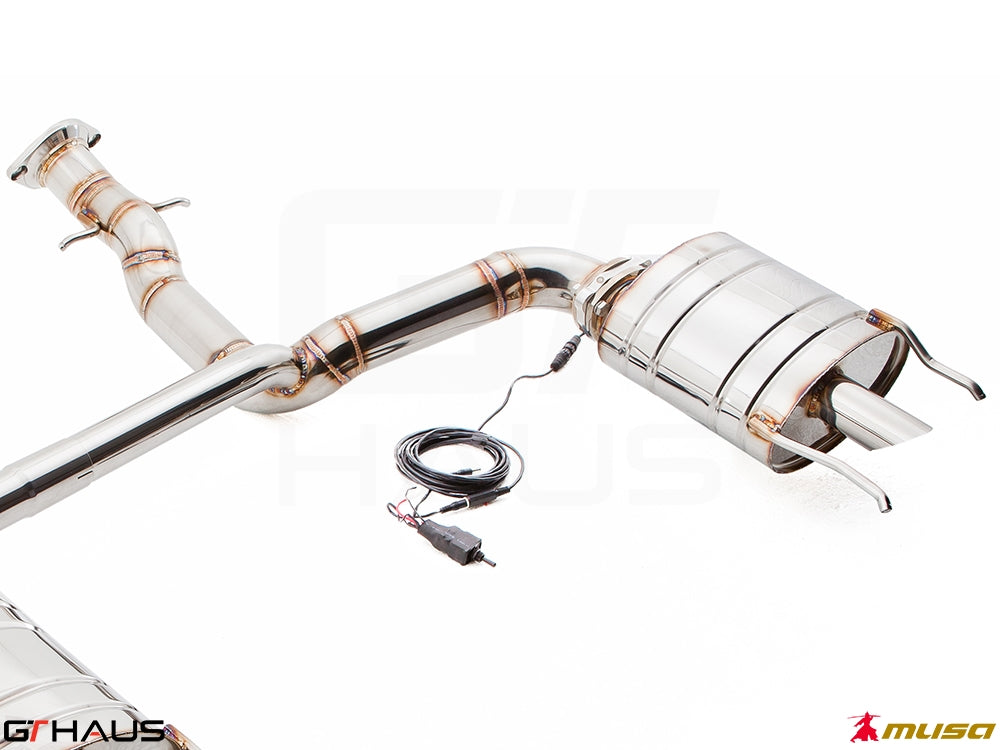 Premium performance exhaust system for Lexus IS-F V8 Sedan, featuring stainless steel construction and electronic valve control.