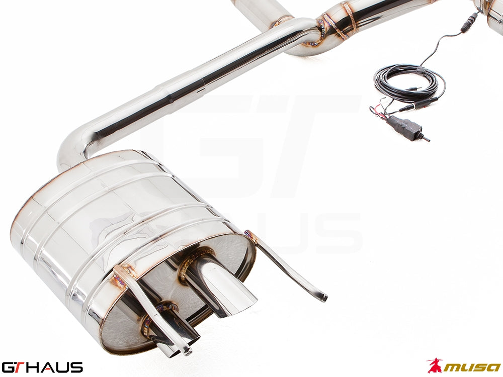 Premium performance exhaust system for Lexus IS-F V8 Sedan, featuring polished stainless steel construction and electronic valve control.